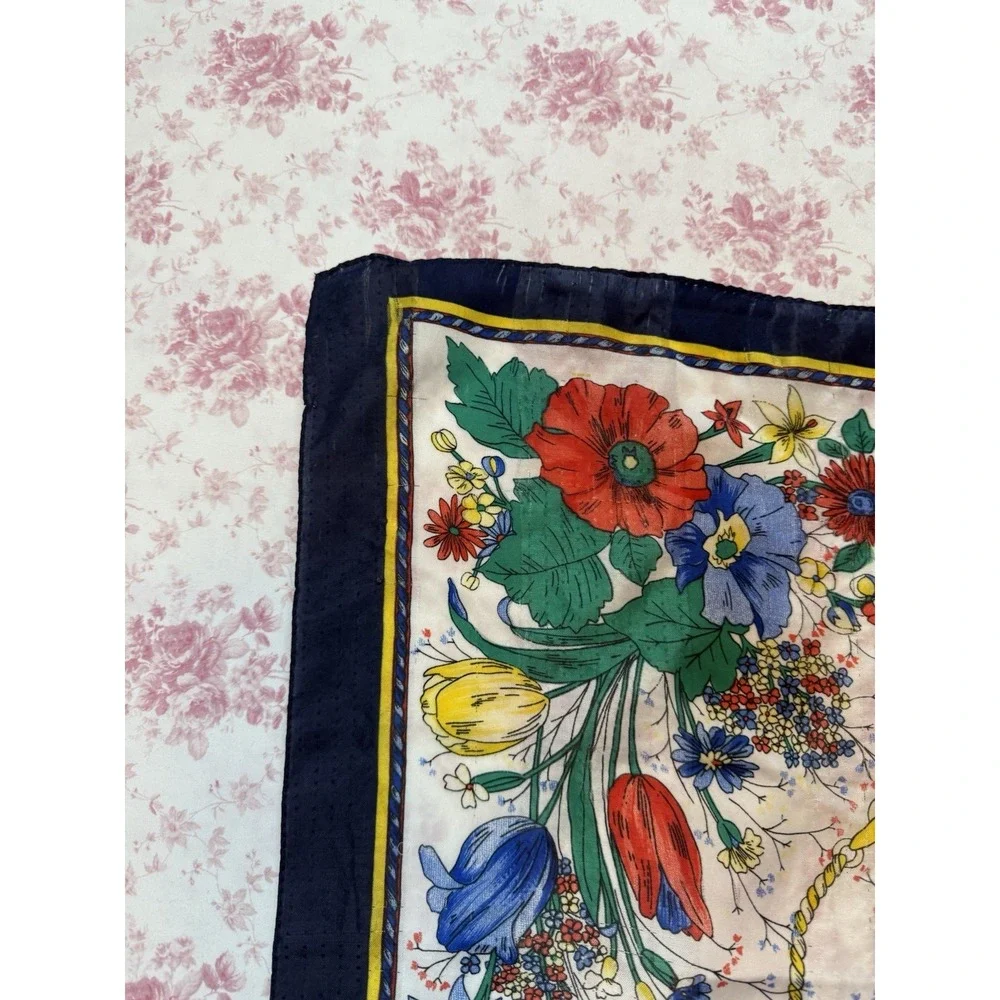 Vintage Silken Polyester Floral Scarf Made in Italy 30x31